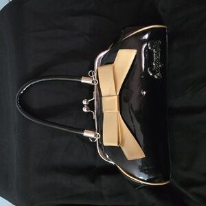 Sourpuss Floozy Purse Black Gold Dust   Bow Vinyl Purse